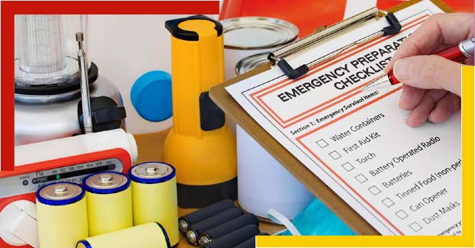 What kits should be stored at home as an emergency?
