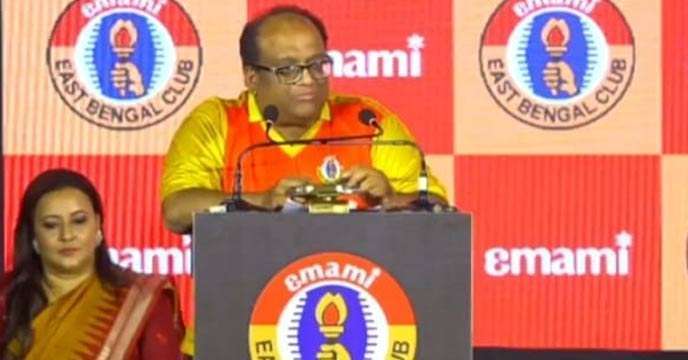 Emami East Bengal logo on a red and yellow background.