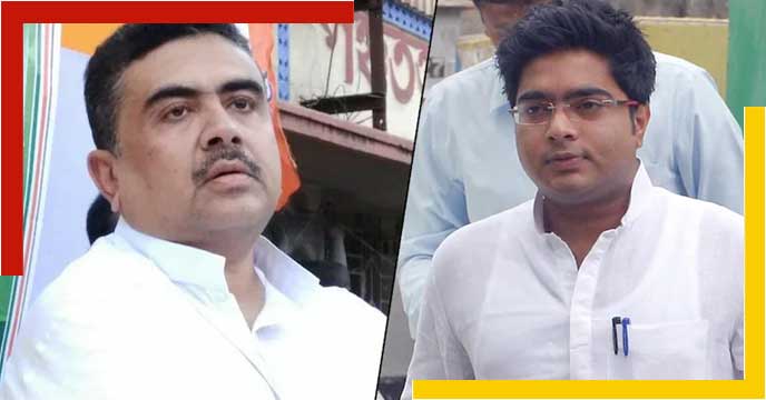 BJP leader Shuvendu Adhikari and TMC leader Abhishek Banerjee in a heated debate.