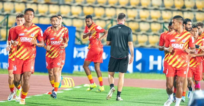 East Bengal football team celebrating a goal