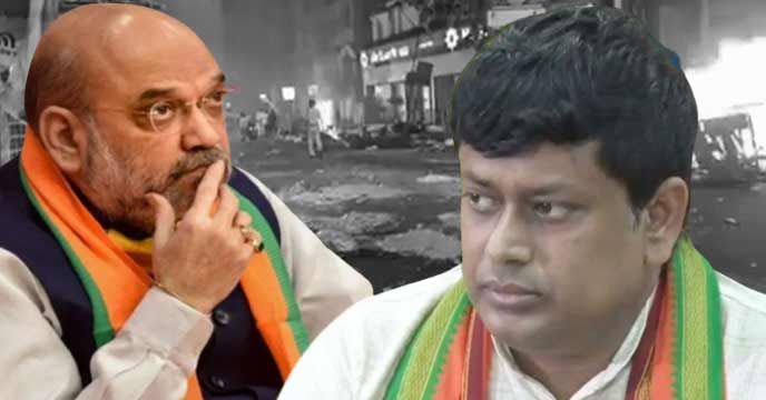 Home Minister Amit Shah and BJP President Sukanta Majumdar discussing Howrah Ram Navami violence