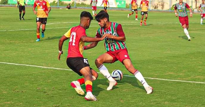 Mohun Bagan and East Bengal players during a football match