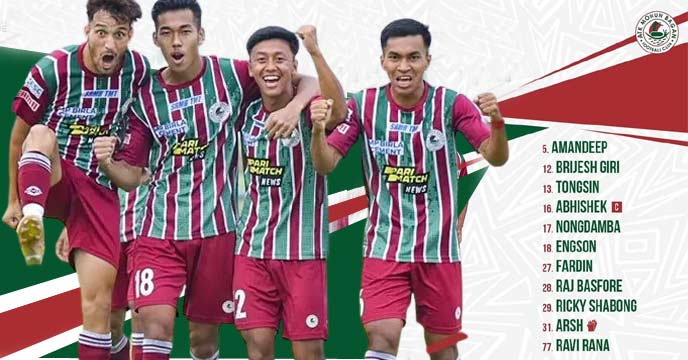 Mohun Bagan's First Eleven lined up on the football field