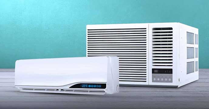 Close-up view of an air conditioner with buttons and digital display.