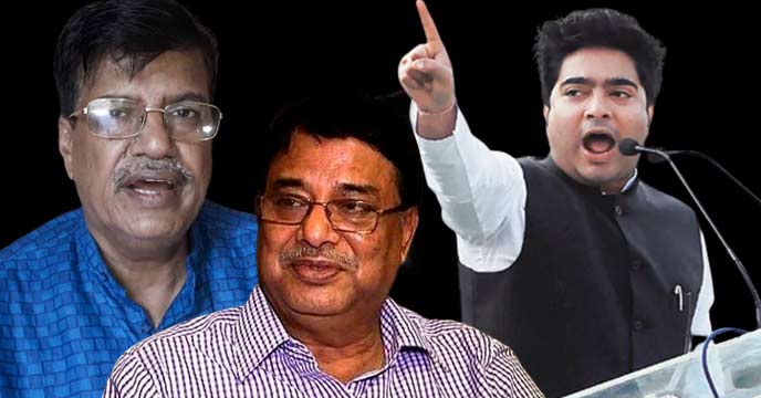 Abhishek Bandopadhyay threatening Rabindranath Ghosh and Udayan Guha