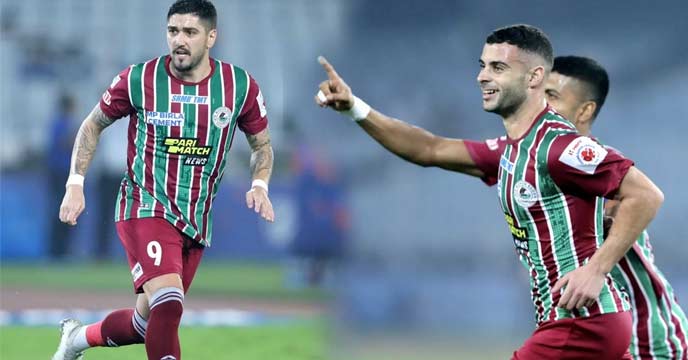 Hugo Boumous, the French midfielder, in a white Mohun Bagan jersey.