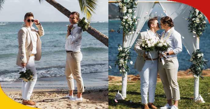 Australian cricketer Jess Jonassen and best friend Sarah Wearn posing in their wedding attire