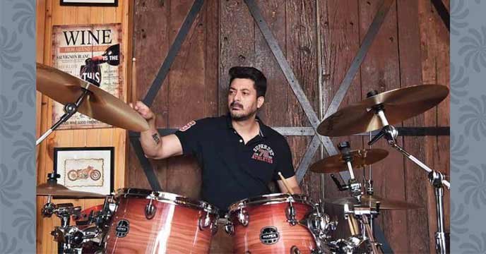 Jisshu Sengupta playing drums with a classic flair