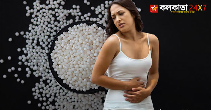 Sabudana girl holding a bowl of tapioca pearls