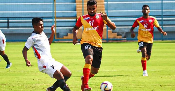 Shillong Lajong FC celebrates their victory against East Bengal Club in I-League second division.