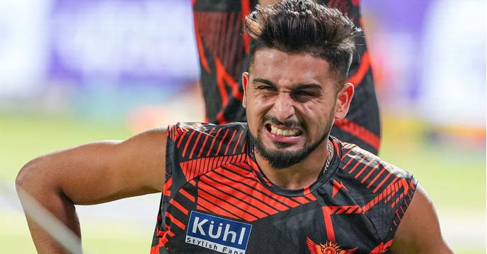 Umran Malik playing for Sunrisers Hyderabad in IPL 2023