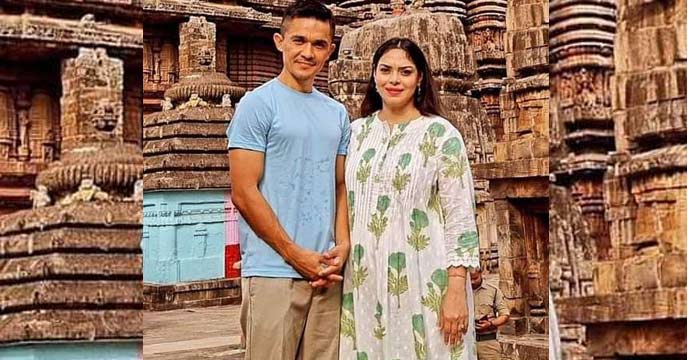 Sunil Chhetri Visits Lingaraj Temple with Wife Sonam Ahead of Lebanon Match