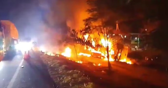 Bus catches fire in Telangana