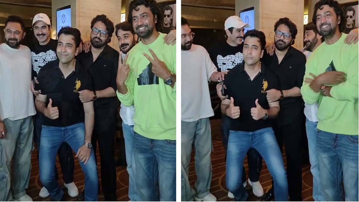 Dev Jeet Abir Jeeshu Akhush appeared at the special screening of ayogya at invitation of Prasenjit Rituparna