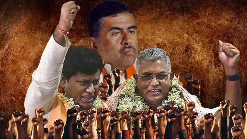 Sukanta Majumder, a prominent individual, is seen standing alongside Dilip Ghosh, a notable political figure, in this photograph, suggesting a meeting or collaboration between the two.