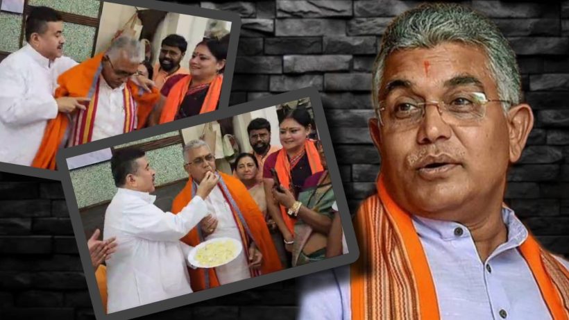Suvendu Celebrating Dilip Ghosh Birthday, শুভেন্দুর হাতে 'মিষ্টি' খেয়ে দিলীপের মুখে মমতার 'শুভনন্দন'! নতুন খেলা শুরু?