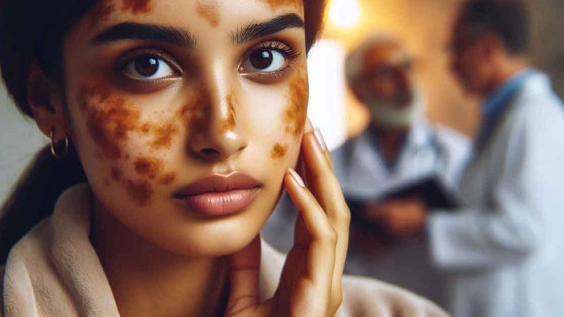 Indian woman's face with melasma and PIH