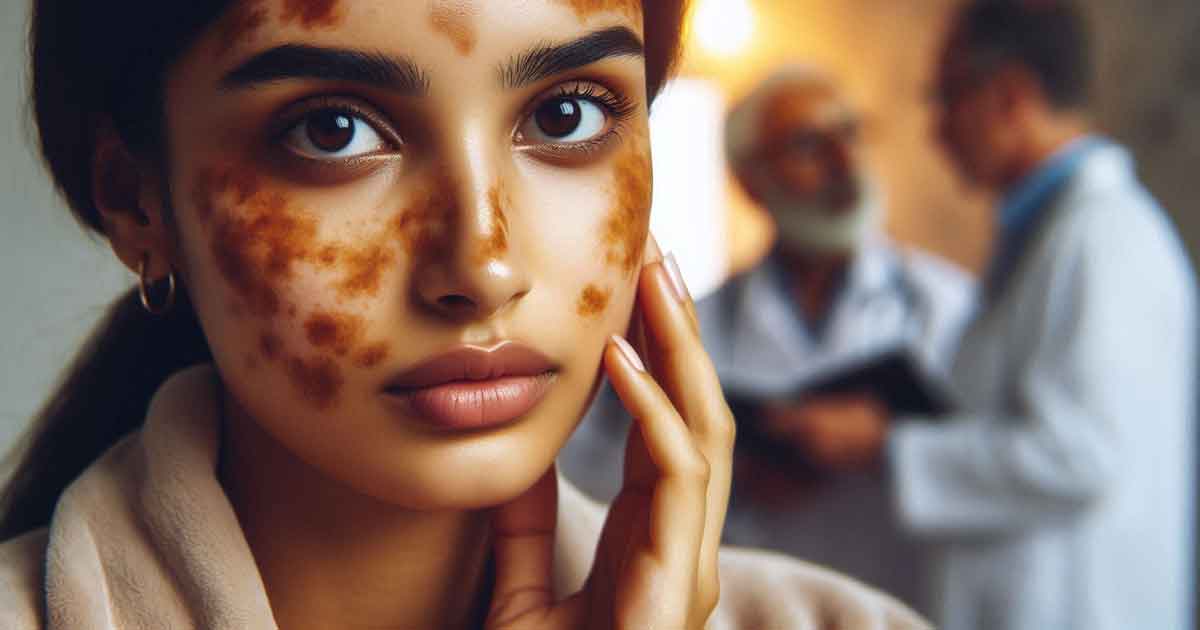 Indian woman's face with melasma and PIH