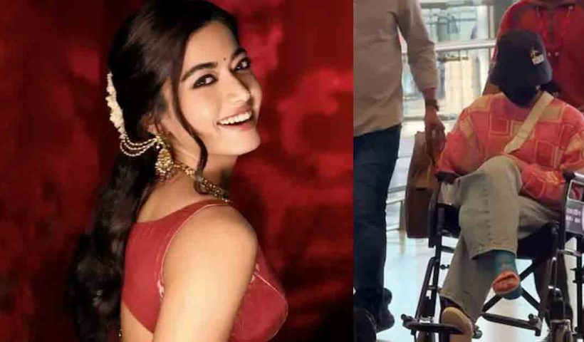Rashmika Mandanna was spotted at the airport wearing a mask and limping due to an injury. Watch the viral video as fans express concern for her health.