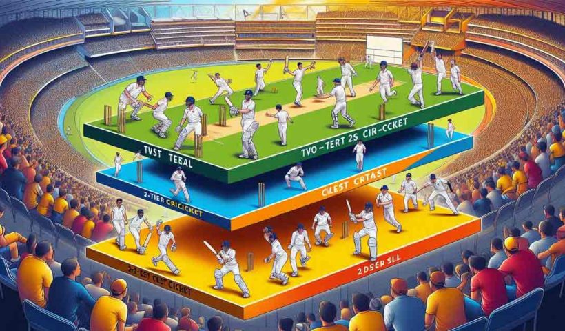 detailed infographic illustrating a two-tier test cricket model