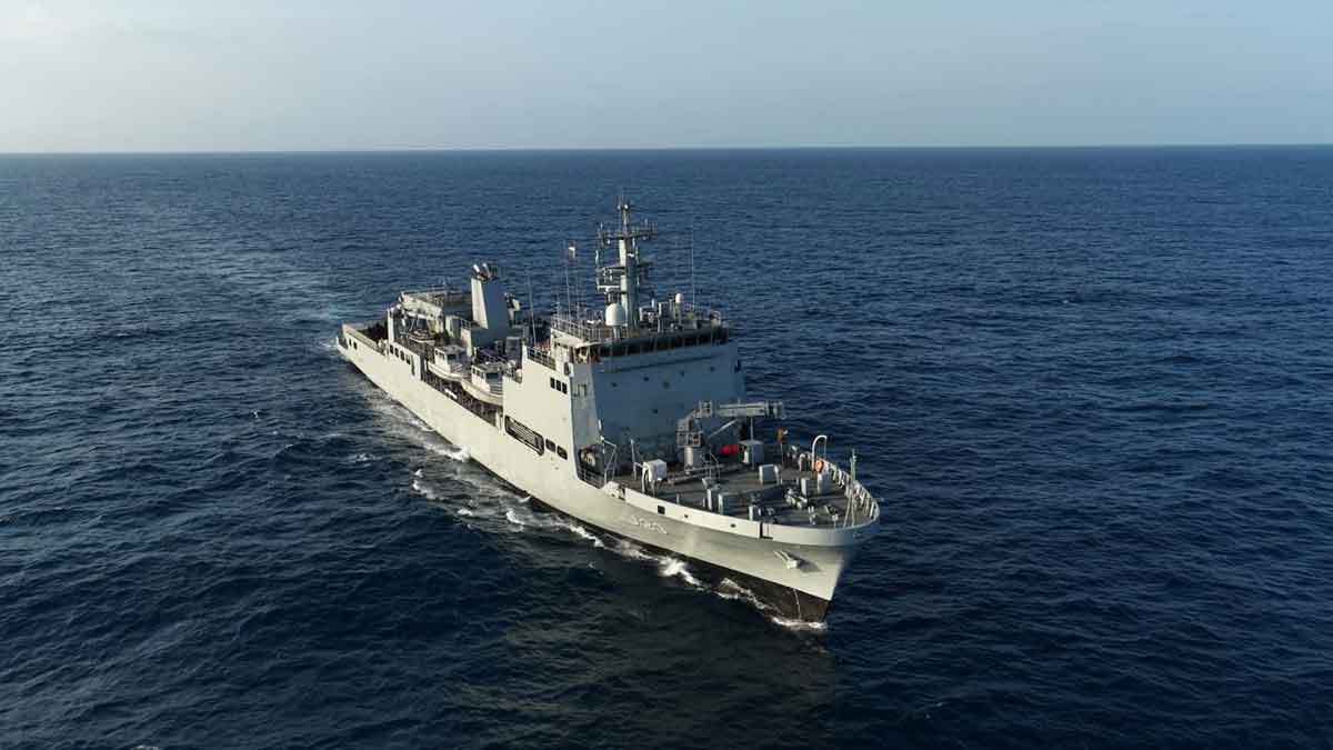 INS Ikshak, third indigenous Survey Vessel (Large), commissioned on Nov 6, 2025, at Kochi by CNS Admiral Tripathi. Over 80% indigenous, boosts hydrographic surveys, HADR roles, and women's inclusion in Navy.