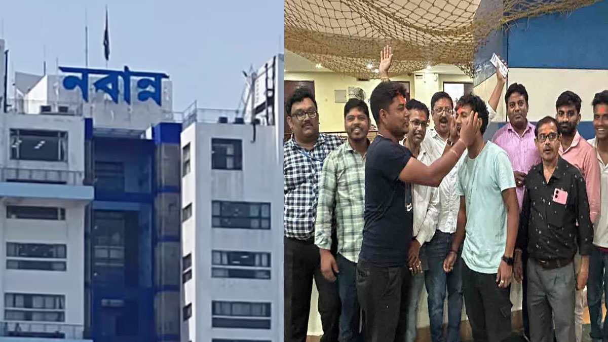 Government staff celebrate BJP victory inside Nabanna