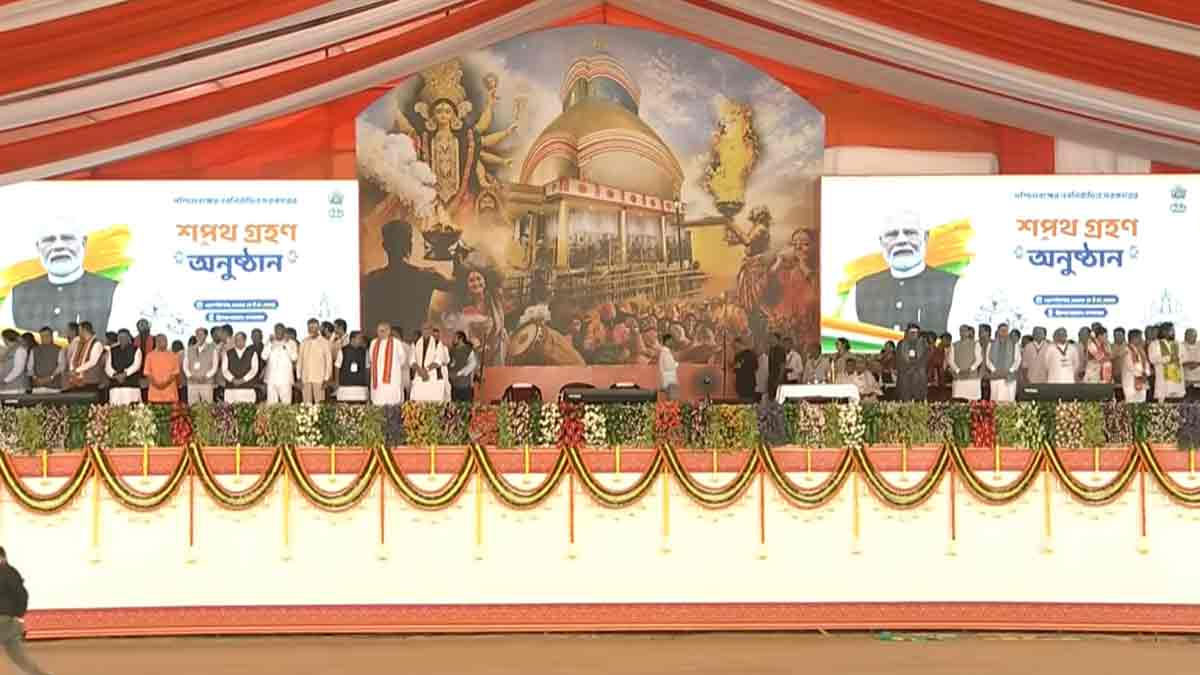 suvendu adhikari takes oath with a group of ministers
