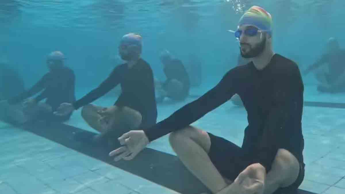 INS Satvahana conducted a unique session of Underwater Yoga