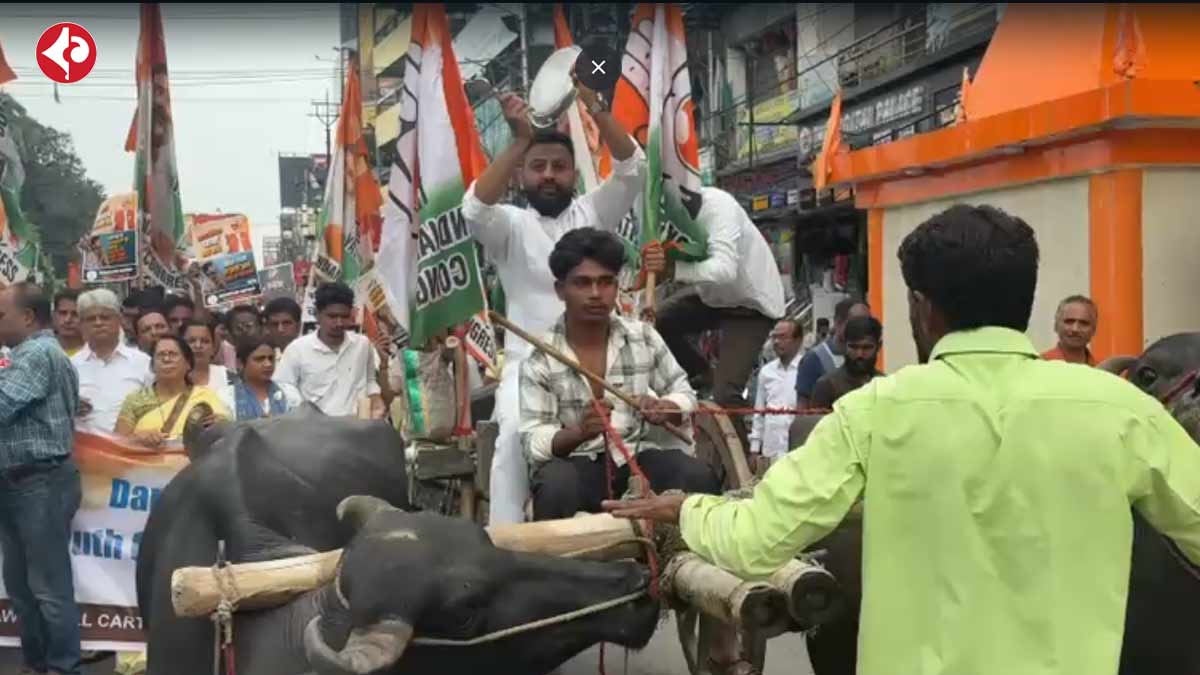 youth-congress-protest-fuel-price-hike-bullock-cart-rally-siliguri