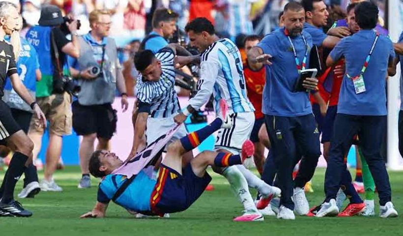 argentina-spain-world-cup-final-post-match-brawl-paredes-red-card-scaloni